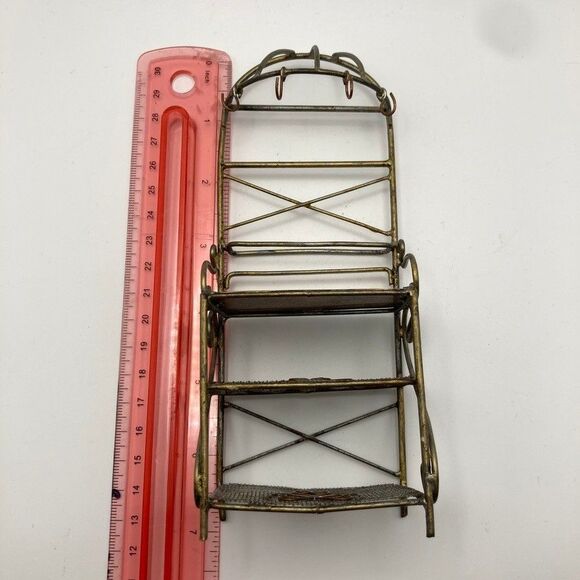 Vintage Dollhouse Miniature Bakers Rack Metal Wire and Copper Approx. 7x2.5x1.5 - Picture 7 of 9